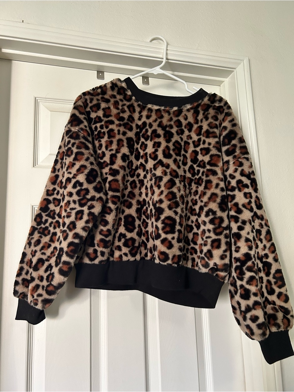 wild fable Leopard Print Plush Crewneck Sweater - Brown, Black